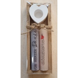 Kerzen Set " Von Herzen Danke/Glückskerze "  grau/blassrosa
