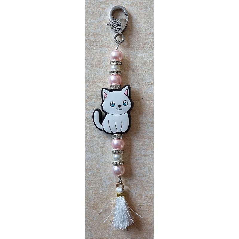 Schlüsselanhänger Katze weiß/rosa