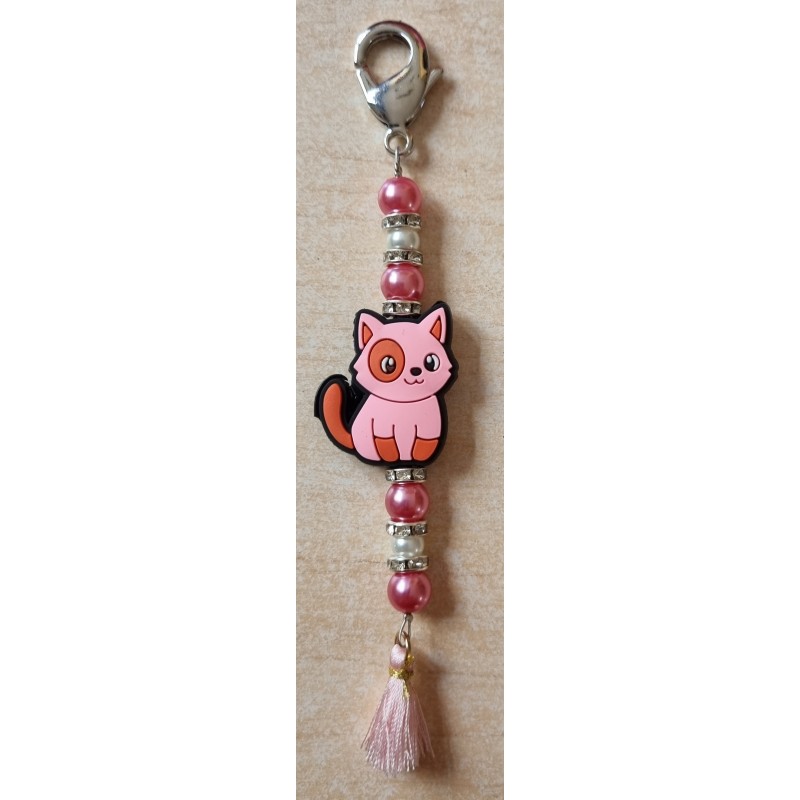 Schlüsselanhänger Katze rosa/orange