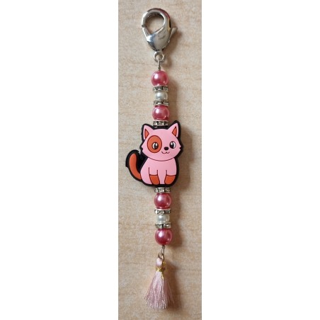 Schlüsselanhänger Katze rosa/orange