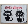 Schild Crazy Cats " Härzlich Willkomme " schwarz/weiss
