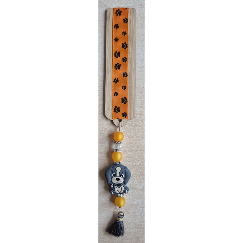 Lesezeichen Hundepfoten/Hund orange/grau