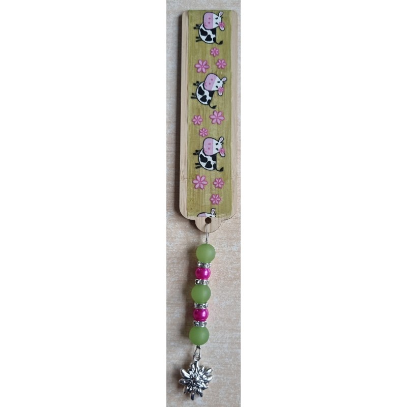 Lesezeichen Kühe/Edelweiss grün/pink