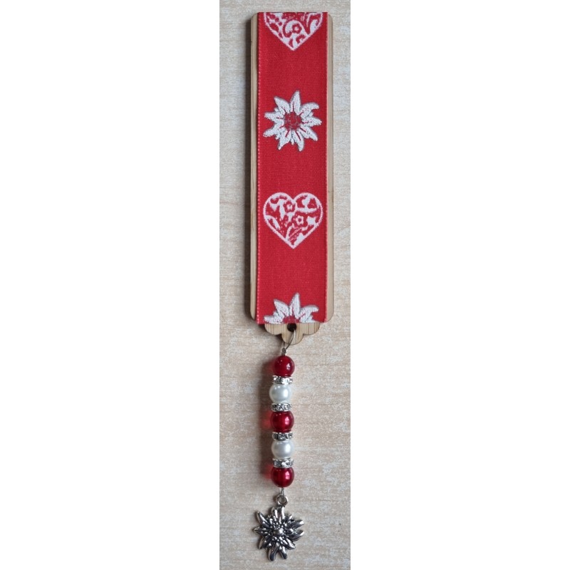 Lesezeichen Herz/Edelweiss rot