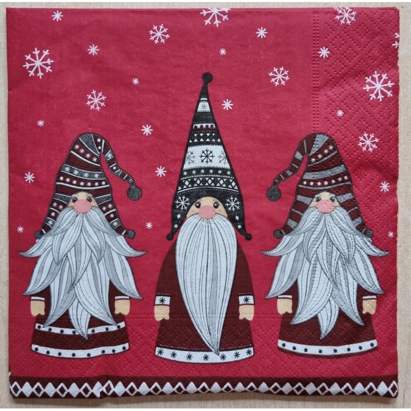 Serviette Drei Wichtel und Schneeflocken