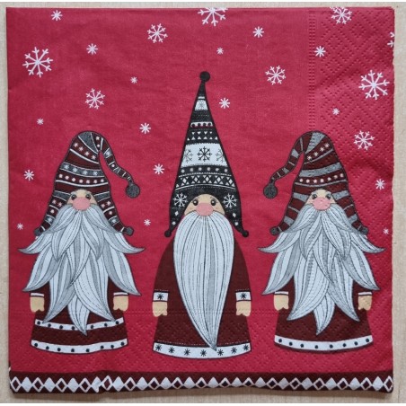 Serviette Drei Wichtel und Schneeflocken