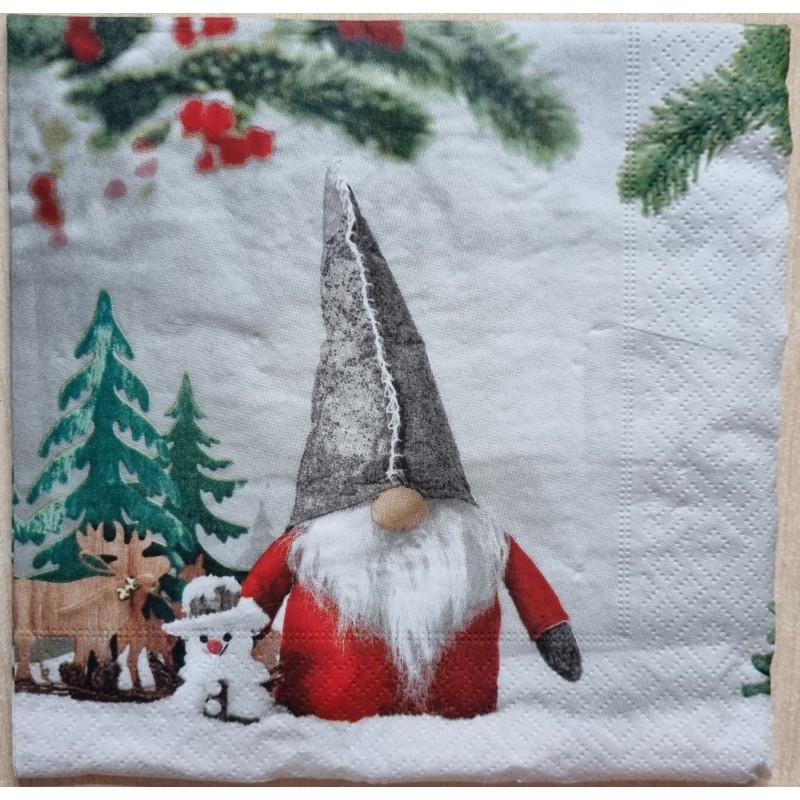 Serviette Wichtel mit Schneemann