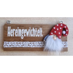 Kleines Schild " Hereingewichtelt " Wichtel mit Herzen
