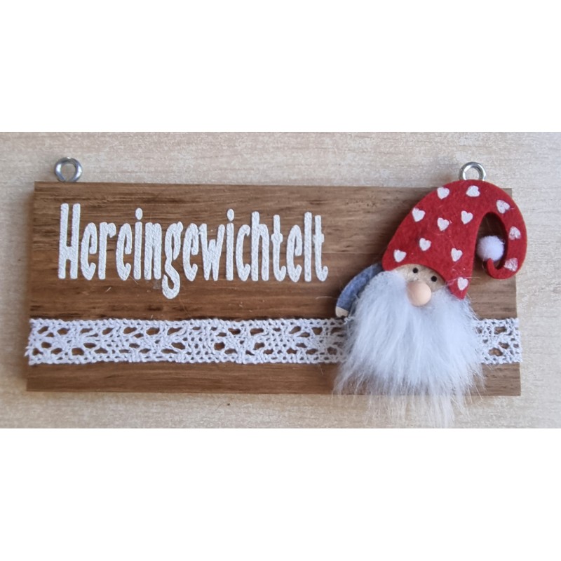 Kleines Schild " Hereingewichtelt " Wichtel mit Herzen