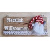 Kleines Schild " Herzlich Willkommen " Wichtel winkt