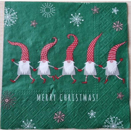 Serviette 5 Wichtel  " Merry Christmas! "
