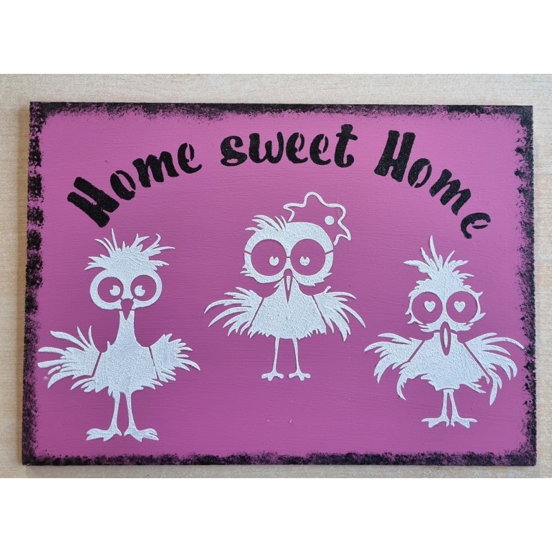 Schild " Home sweetHome " lustige Vögel/pink