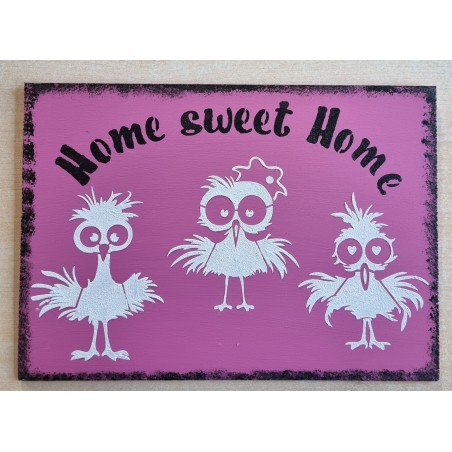 Schild " Home sweetHome " lustige Vögel/pink