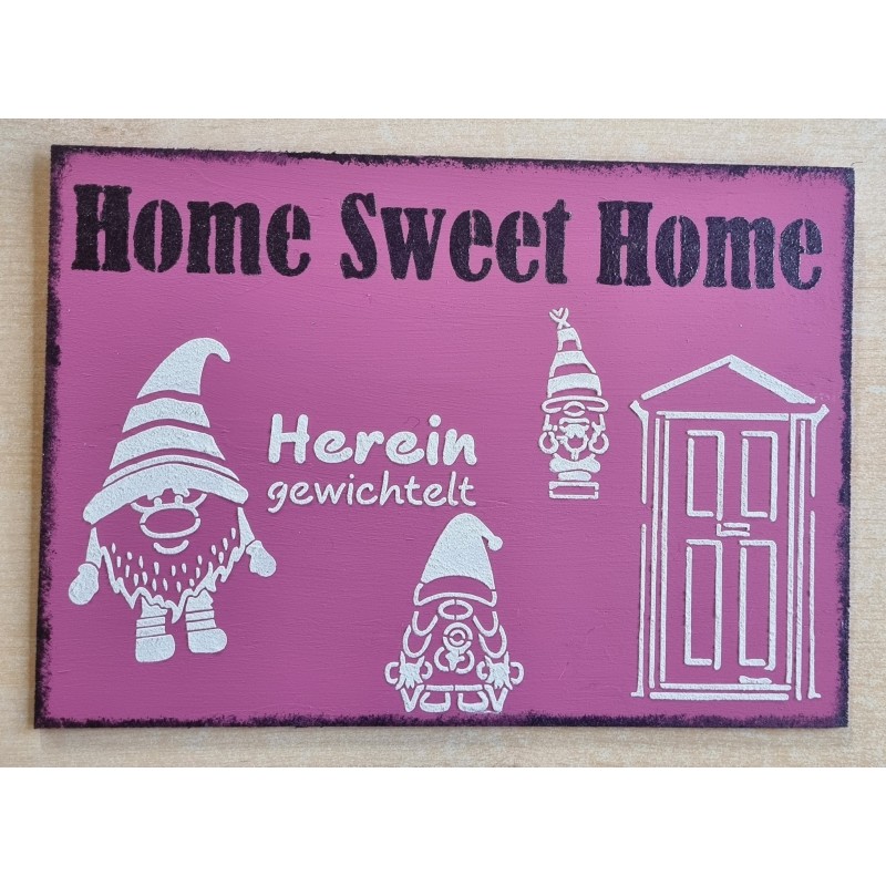 Schild " Home sweet Home " Wichtel/pink