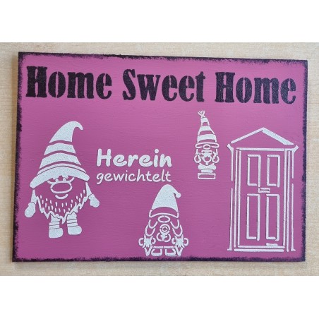 Schild " Home sweet Home " Wichtel/pink