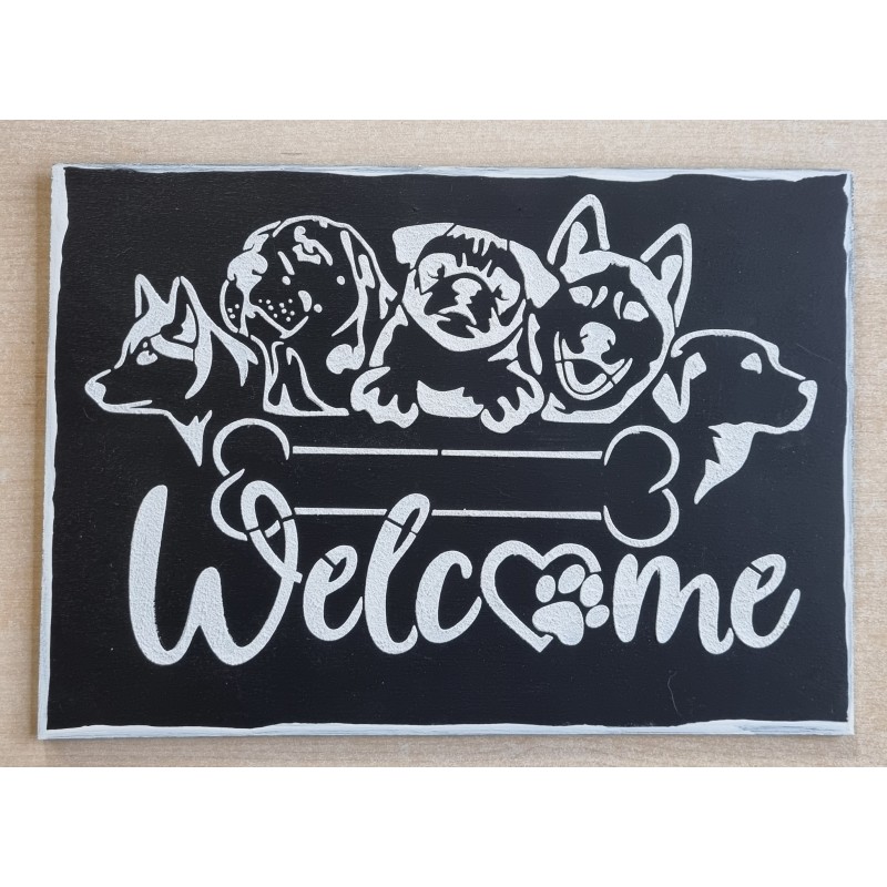 Schild " Welcome "  Hunde/schwarz