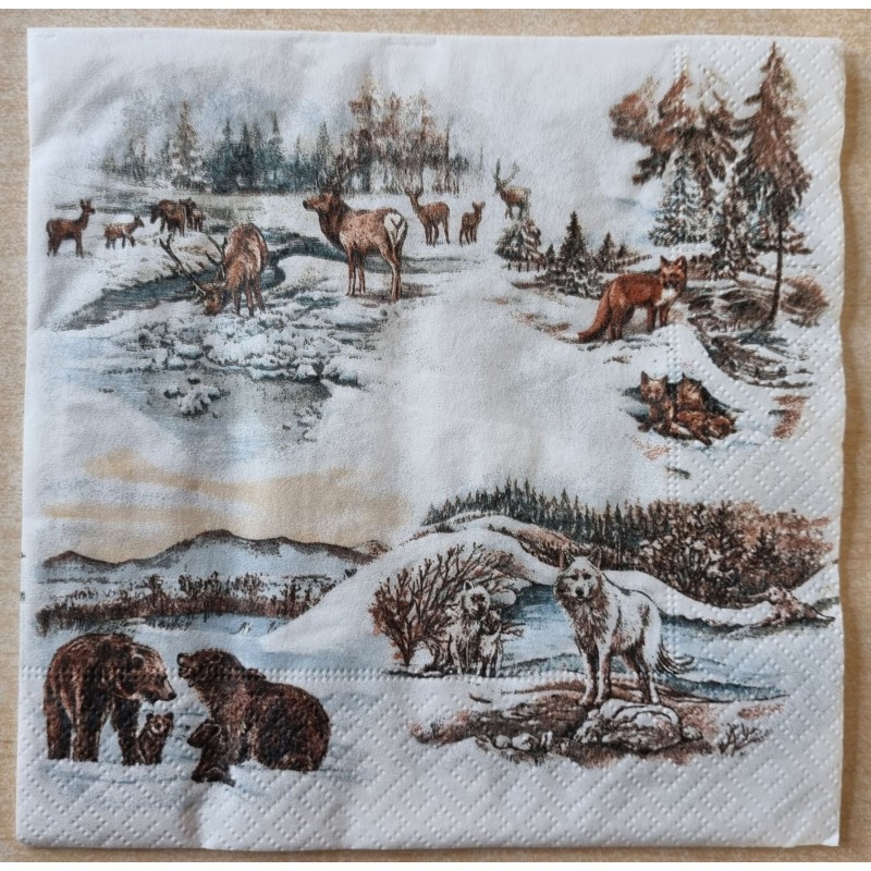 Serviette Tiere im Naturpark/Winter