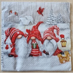 Serviette Drei Wichtel im Schnee/Kaninchen