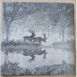 Serviette Hirsche im Wald/grau