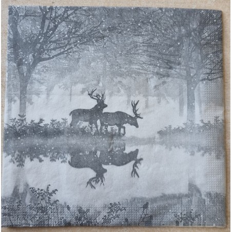 Serviette Hirsche im Wald/grau