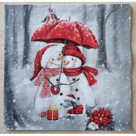 Serviette Zwei Schneemänner/Regenschirm