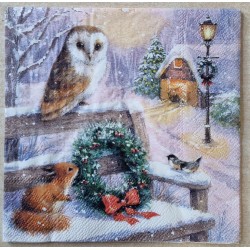 Serviette Eule auf Bank/Eichhörnchen