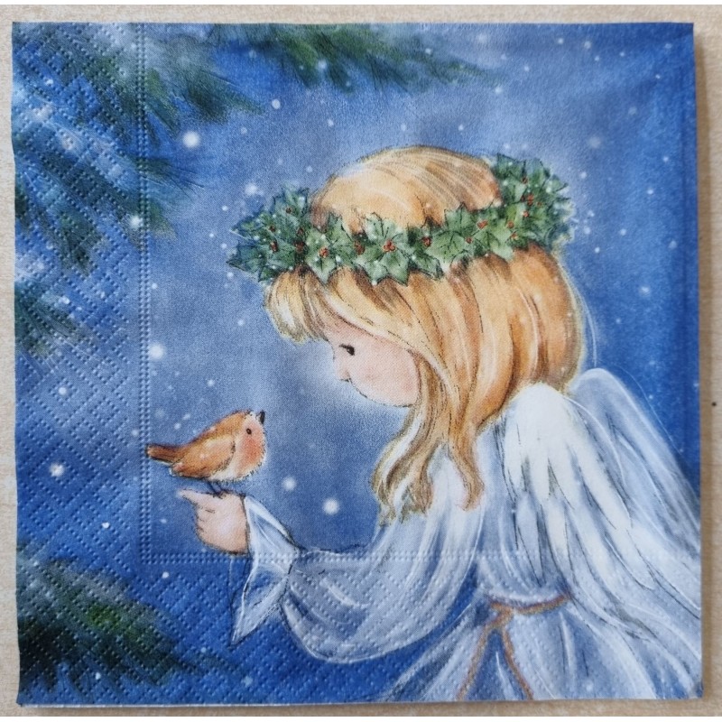 Serviette Engelmädchen mit Vogel