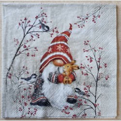 Serviette Wichtel mit Kaninchen und Vögel