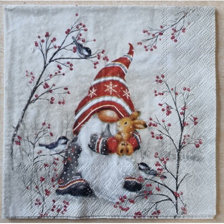 Serviette Wichtel mit Kaninchen und Vögel