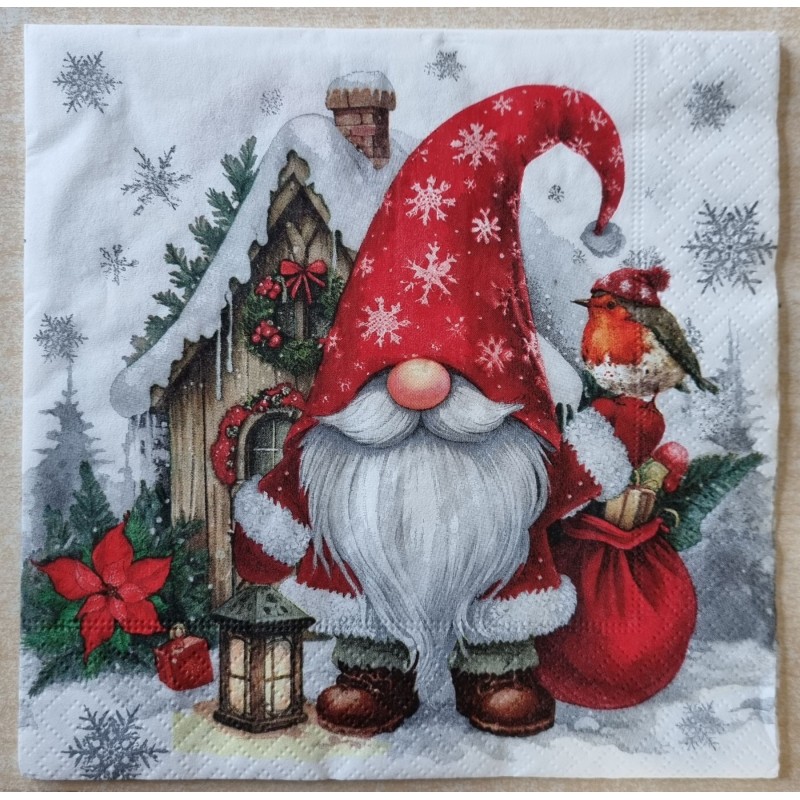 Serviette Wichtel mit Häuschen