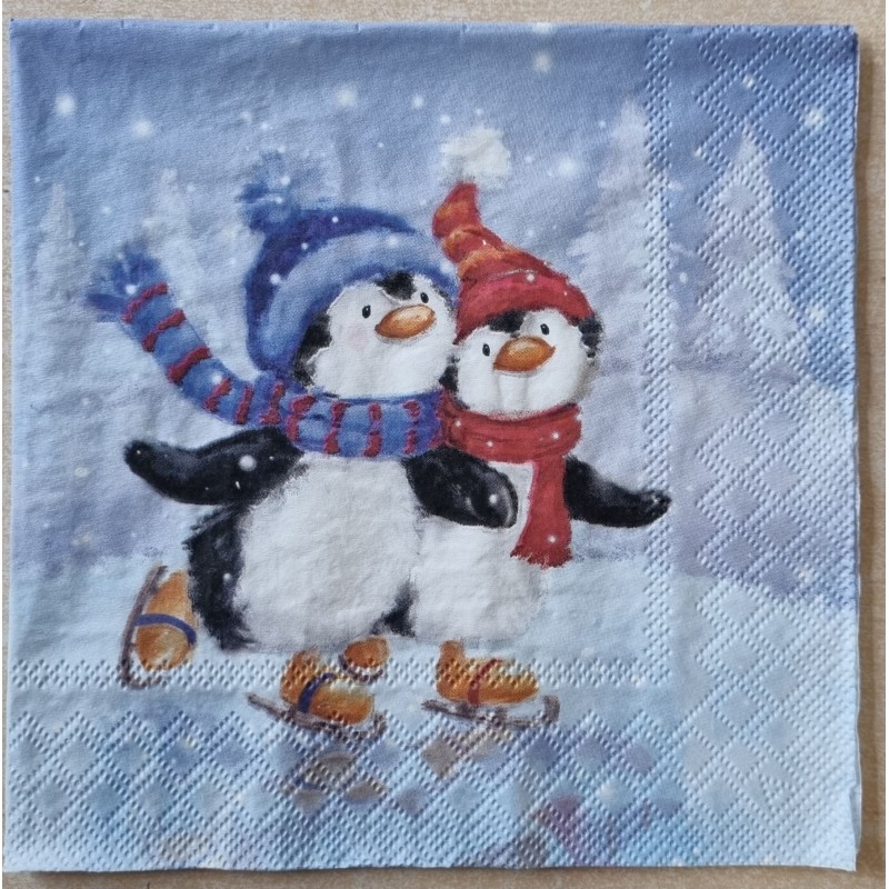 Serviette Zwei Pinguine/Schlittschuhe