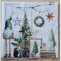Serviette Zwei Wichtel mit Weihnachtsbaum/grün