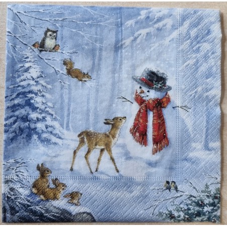 Serviette Schneemann und Rehkitz
