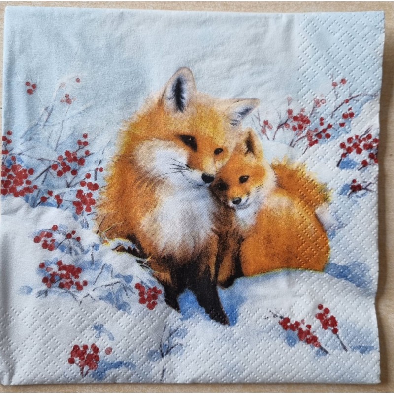 Serviette  Fuchs und Junges im Schnee