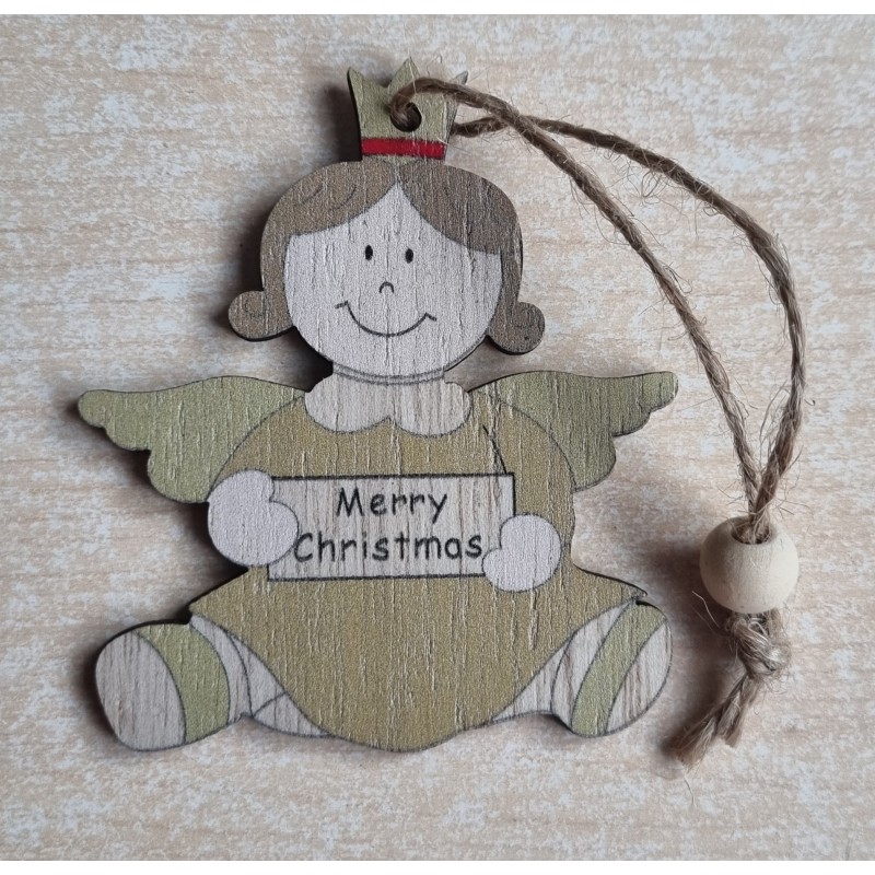 Holz Engel gold/olive  Merry Christmas