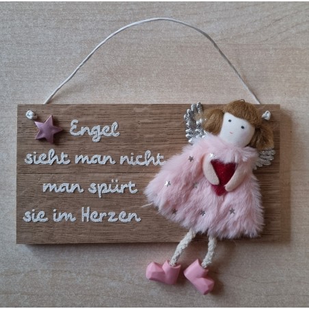 Schild natur  " Engel sieht man..."  Stoffengel rosa