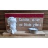 Teelicht natur  " Schön, dass es...."  Mädchen mit Herz/Band rot