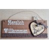 Schild natur " Herzlich Willkommen " Herz/Hirsch