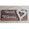 Schild hellbraun " Härzlich Willkomme " Sisal Herz creme/orange