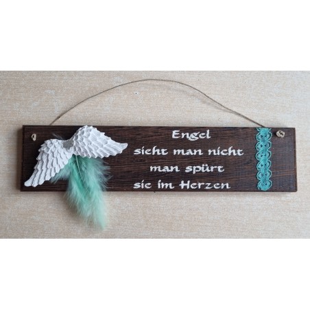 Schild dunkel " Engel sieht man..." Flügel/mint