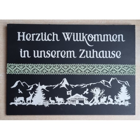 Schild schwarz " Herzlich Willkommen " Alpenfeeling/hellgrün