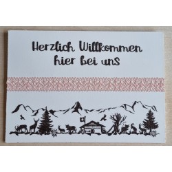 Schild weiss/braun/lachs  " Herzlich Willkommen/Alpenfeeling "