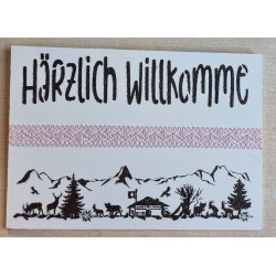 Schild weiss/braun/rosa" Härzlich Willkomme/Alpenfeeling "