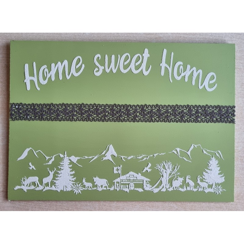 Schild grün/weiss/taupe " Home sweet Home/Alpenfeeling "