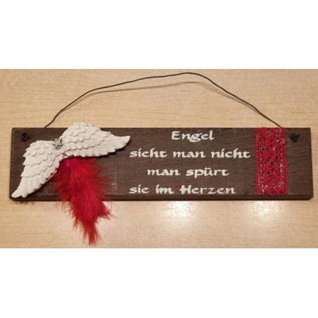 Schild dunkel " Engel sieht man...." Flügel/rot
