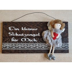 Schild dunkel " Ein kleiner Schutzengel..." Stoff Engel/grau