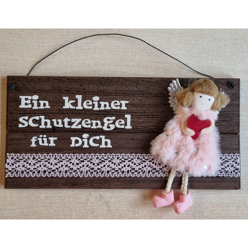 Schild dunkel " Ein kleiner Schutzengel..." Stoff Engel/rosa