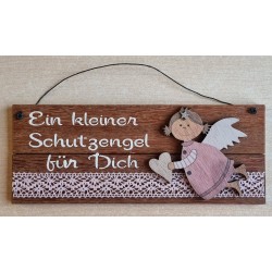 Schild rötlich " Ein kleiner Schutzengel..." Holz Engel/rosa