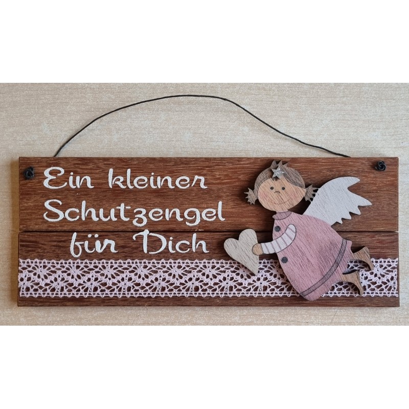 Schild rötlich " Ein kleiner Schutzengel..." Holz Engel/rosa