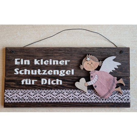 Schild dunkel " Ein kleiner Schutzengel..." Holz Engel/rosa